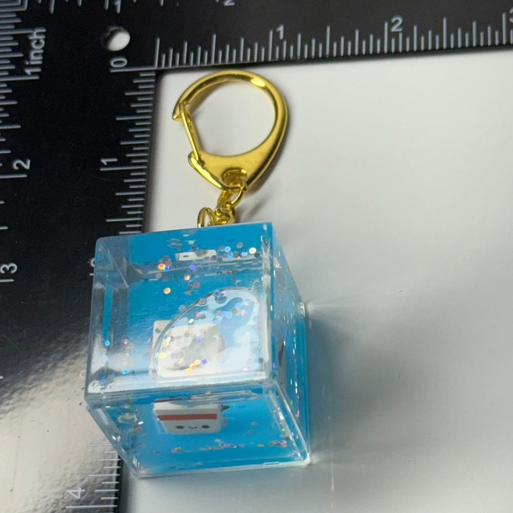 Cute Kawaii Milk Box Resin Keychain with Glitter Blue Water Effect